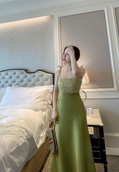 Summer Women Satin Drape Sleeveless Lace Floral Tie Dye Printed Stitching Spaghetti Shoulder Strap Dress