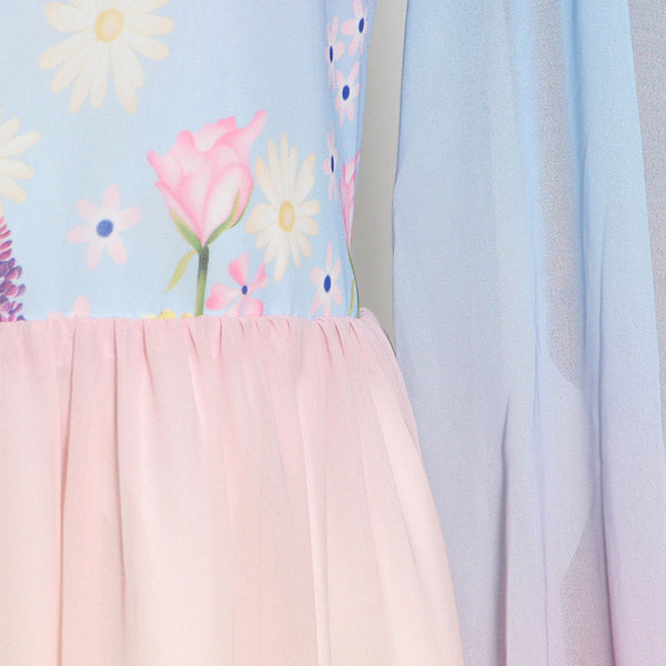 Gorgeous Charm Summer Women Gradient Color Colorful Long Half Turtleneck Chiffon Floral Printed Stitching Large Maxi Dress