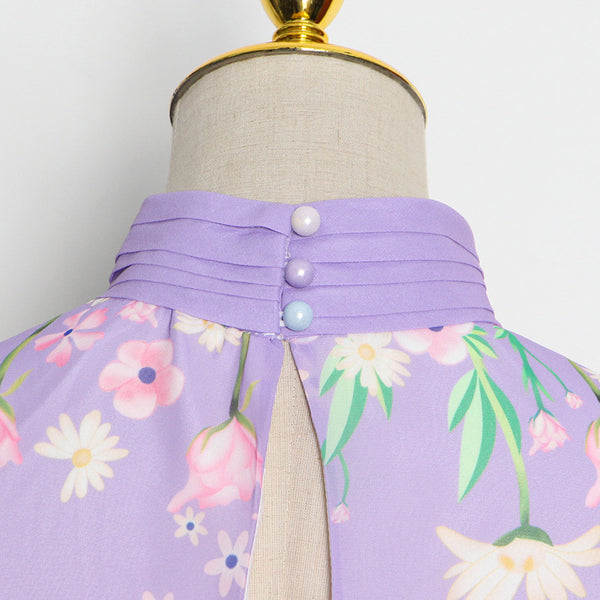 Gorgeous Charm Summer Women Gradient Color Colorful Long Half Turtleneck Chiffon Floral Printed Stitching Large Maxi Dress