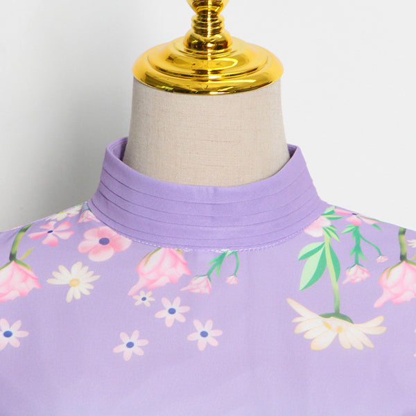 Gorgeous Charm Summer Women Gradient Color Colorful Long Half Turtleneck Chiffon Floral Printed Stitching Large Maxi Dress