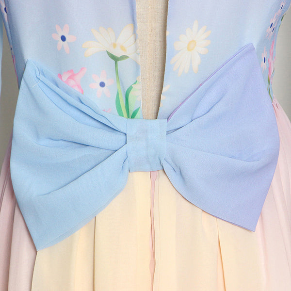 Gorgeous Charm Summer Women Gradient Color Colorful Long Half Turtleneck Chiffon Floral Printed Stitching Large Maxi Dress