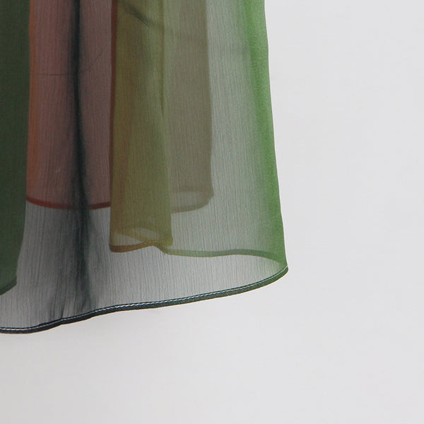 Summer Elegant Women Colorful Rainbow Round Neck Chiffon Lantern Sleeves High Waist Big Swing Long Dress