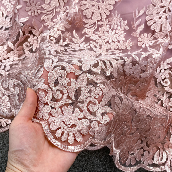 Luxury Temperament Women Stand Up Collar Lantern Long Sleeved Lace Waist A Line Mesh Floral Embroidery Pleated Hem Dress