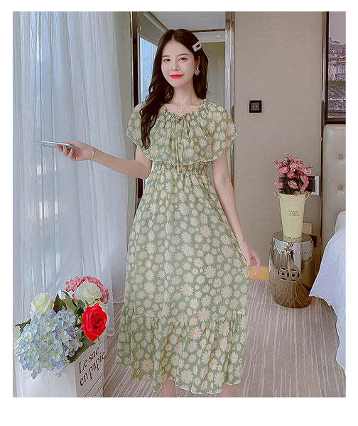 Fairy Tea Break Sexy Women Beach Plus Size Off Shoulder Floral Bellflower Printed Sling Dress