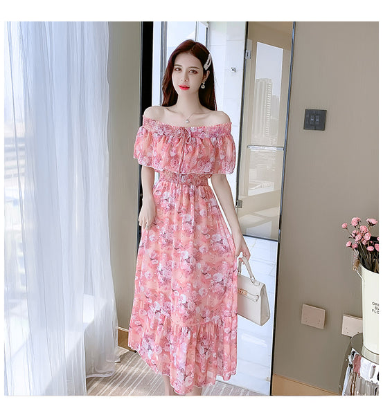 Fairy Tea Break Sexy Women Beach Plus Size Off Shoulder Floral Bellflower Printed Sling Dress