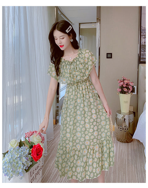 Fairy Tea Break Sexy Women Beach Plus Size Off Shoulder Floral Bellflower Printed Sling Dress