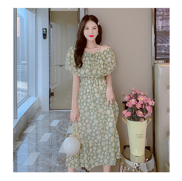 Fairy Tea Break Sexy Women Beach Plus Size Off Shoulder Floral Bellflower Printed Sling Dress