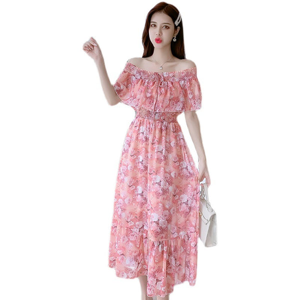 Fairy Tea Break Sexy Women Beach Plus Size Off Shoulder Floral Bellflower Printed Sling Dress