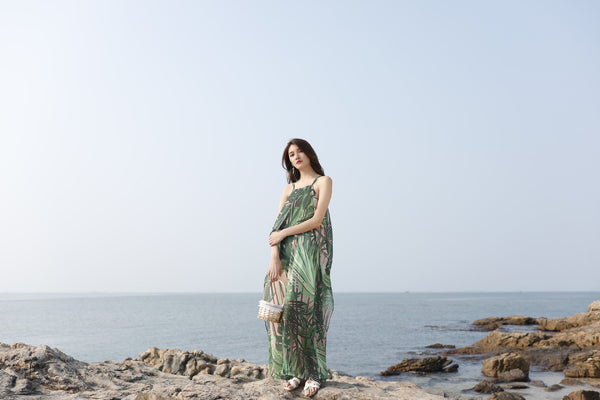 Beautiful Summer Holiday Beach Women Halter Neck Floral Printed Sleeveless Bohemian Chiffon Boho Long Dress