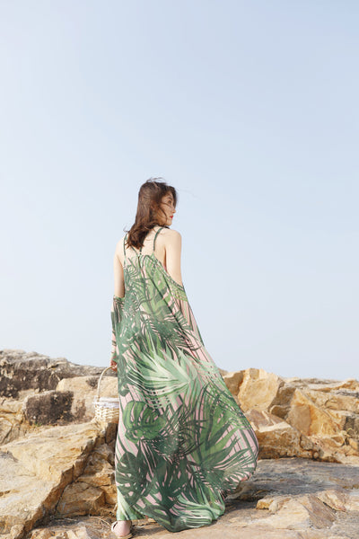 Beautiful Summer Holiday Beach Women Halter Neck Floral Printed Sleeveless Bohemian Chiffon Boho Long Dress