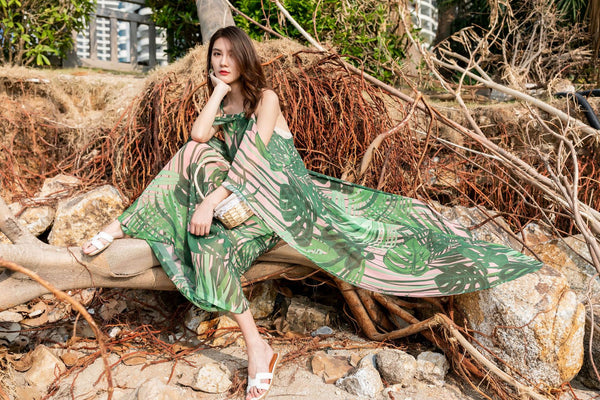 Beautiful Summer Holiday Beach Women Halter Neck Floral Printed Sleeveless Bohemian Chiffon Boho Long Dress