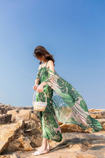 Beautiful Summer Holiday Beach Women Halter Neck Floral Printed Sleeveless Bohemian Chiffon Boho Long Dress