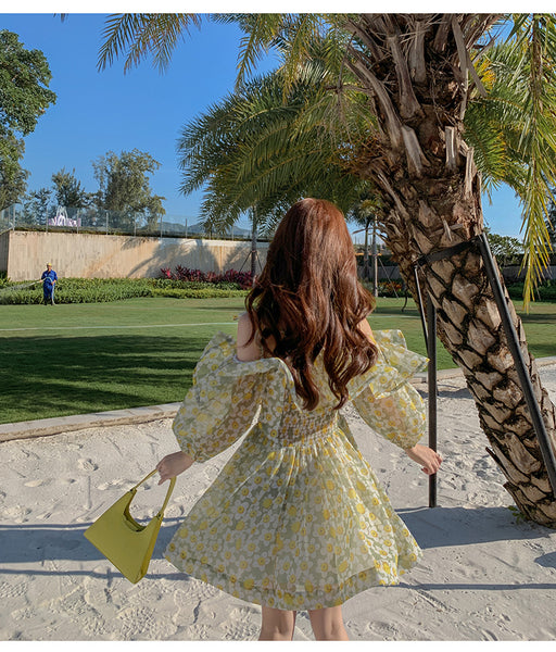 Summer Temperament Elegant Women Green Floral Ruffles Lotus Leaf Spaghetti Strap Holiday Outgoing A Line Dress