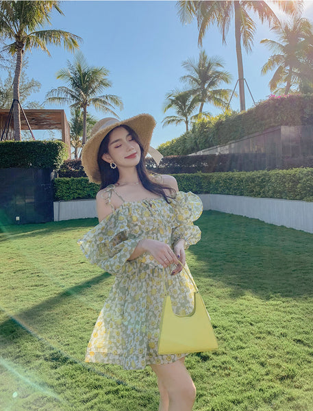 Summer Temperament Elegant Women Green Floral Ruffles Lotus Leaf Spaghetti Strap Holiday Outgoing A Line Dress