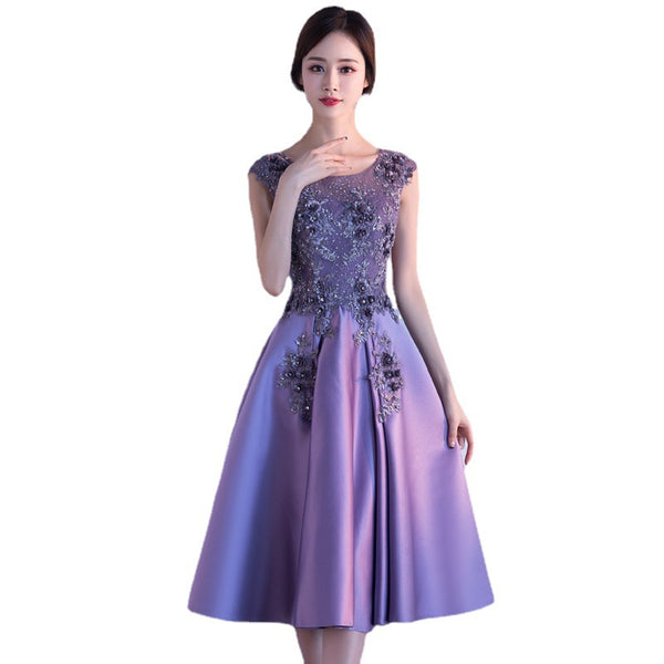Gorgeous Elegant Summer Women Round Neck Sleeveless Floral Sequins Banquet Evening Party A Line Dress