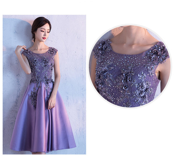 Gorgeous Elegant Summer Women Round Neck Sleeveless Floral Sequins Banquet Evening Party A Line Dress