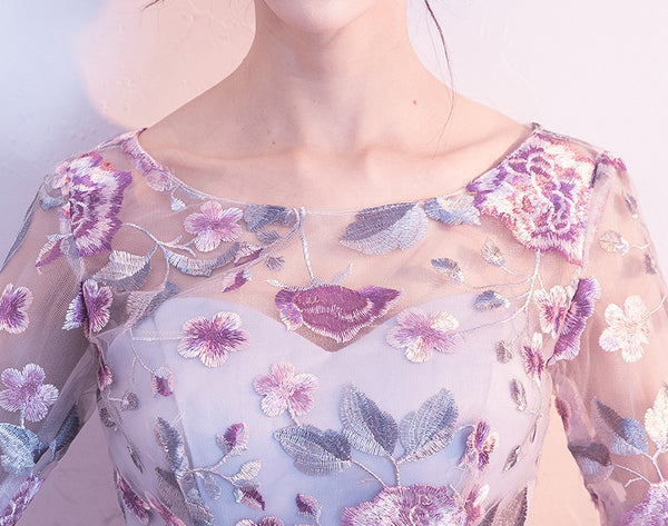 Elegant Summer Women Rose Flower Floral Printed Embroidered Round Neck Bridesmaid Banquet Evening A Line Dress