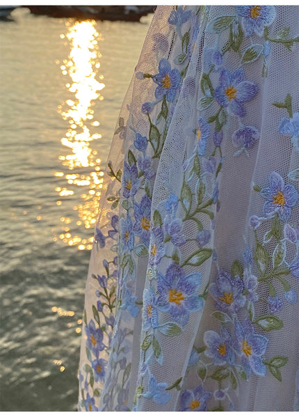 Summer Temperament Women Trendy Design Lace Embroidered Floral Spaghetti Strap A-Line Bottoming Long Dress