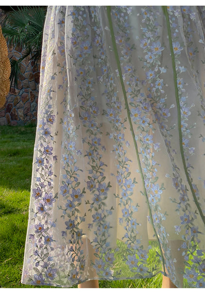 Summer Temperament Women Trendy Design Lace Embroidered Floral Spaghetti Strap A-Line Bottoming Long Dress