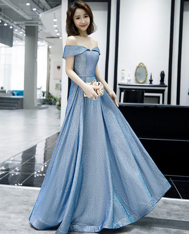 Elegant Women Charming Sky Blue Color Off Shoulder Strapless Birthday Party High Waist Evening Flare Prom Dress