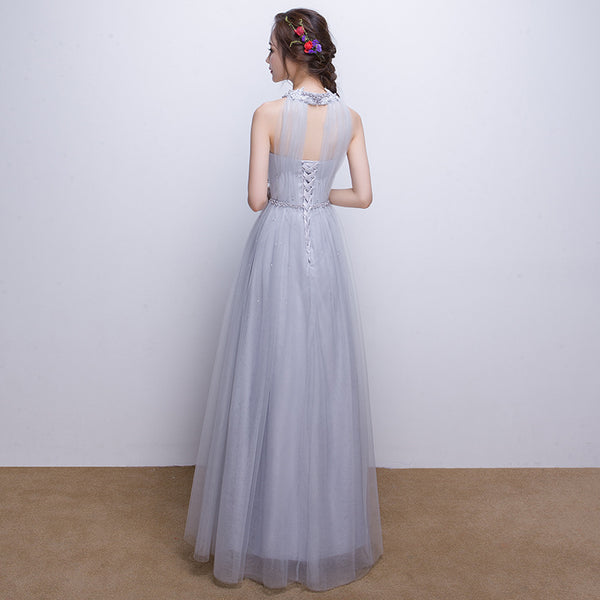 Perfect Look Classic Sexy Women Banquet Evening Halter Neck Embroidered Floral Sleeveless High Waist Long Dress