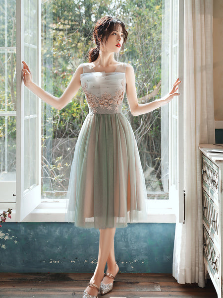 Chic Homecoming Fairy Sweetly Women Neckline strapless tube top bandage Evening Banquet Net Yarn Dress