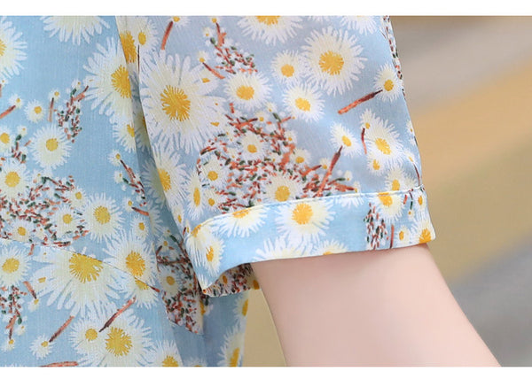 Summer Temperament Women Tea Time High Waist Polo Stand Collar Neck Bow Floral Sun Dress