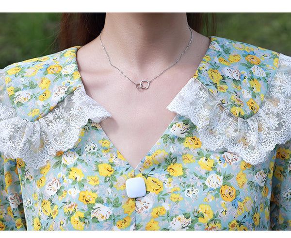 Summer Temperament Women Green V Neck Floral Printed Chiffon Sailor Shoulder Collar High Waist Sunny Day Tea Time Dress