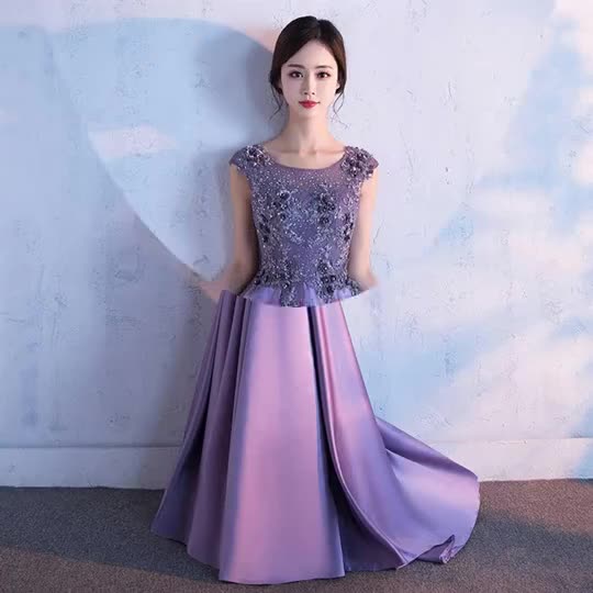 Perfect Look Elegant Summer Women Round Neck Sleeveless Floral Sequins Banquet Bridal Gown Dress