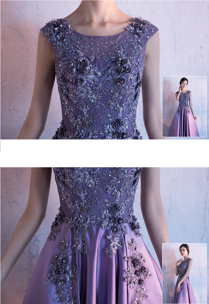 Perfect Look Elegant Summer Women Round Neck Sleeveless Floral Sequins Banquet Bridal Gown Dress