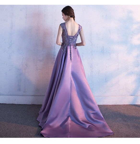 Perfect Look Elegant Summer Women Round Neck Sleeveless Floral Sequins Banquet Bridal Gown Dress