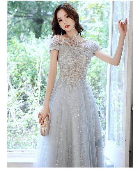 Fairy Temperament Attractive Women Silver Tassel Shining Sequins Off Shoulder Party Prom Banquet A Line Dress