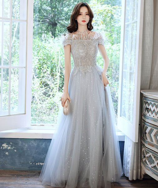 Fairy Temperament Attractive Women Silver Tassel Shining Sequins Off Shoulder Party Prom Banquet A Line Dress