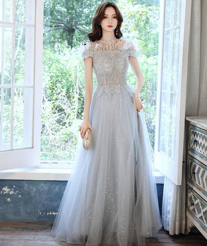 Fairy Temperament Attractive Women Silver Tassel Shining Sequins Off Shoulder Party Prom Banquet A Line Dress