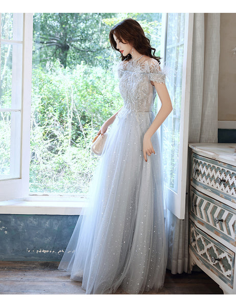 Fairy Temperament Attractive Women Silver Tassel Shining Sequins Off Shoulder Party Prom Banquet A Line Dress