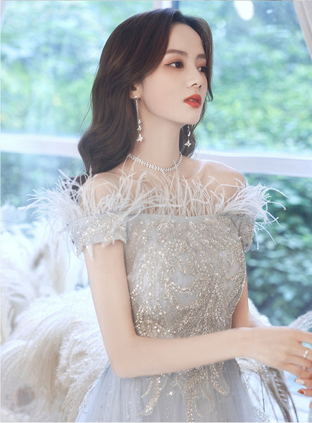 Fairy Temperament Attractive Women Silver Tassel Shining Sequins Off Shoulder Party Prom Banquet A Line Dress