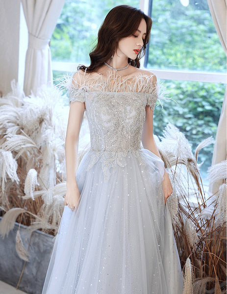 Fairy Temperament Attractive Women Silver Tassel Shining Sequins Off Shoulder Party Prom Banquet A Line Dress