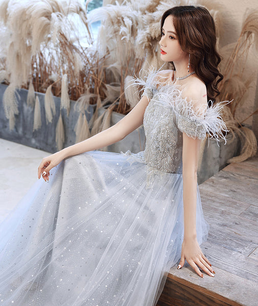 Fairy Temperament Attractive Women Silver Tassel Shining Sequins Off Shoulder Party Prom Banquet A Line Dress