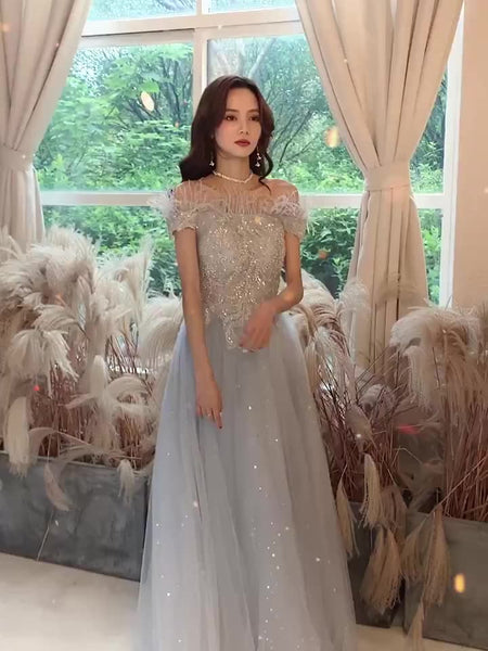Fairy Temperament Attractive Women Silver Tassel Shining Sequins Off Shoulder Party Prom Banquet A Line Dress