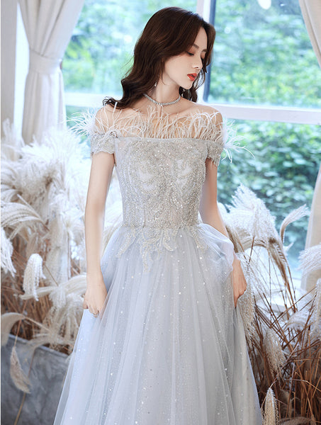 Fairy Temperament Attractive Women Silver Tassel Shining Sequins Off Shoulder Party Prom Banquet A Line Dress