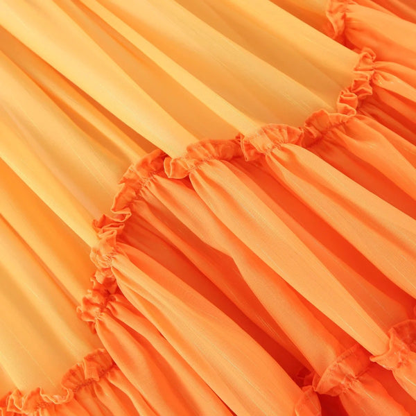 Pretty Beautiful Women Clothing Gradient Colorful Color Change Silk Chiffon V Neck Pleated Waist Long Sleeves Dress