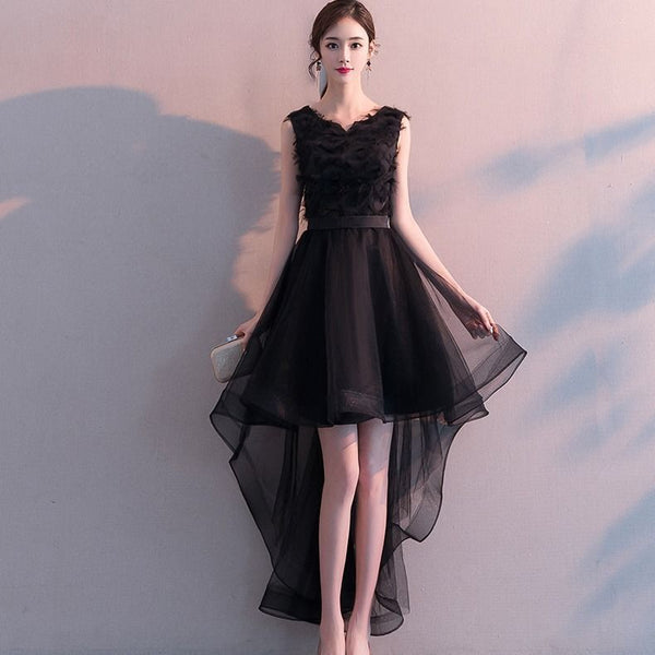 Perfect Look Temperament Women Gothic Goth Black V Neck Sleeveless Irregular Length Hem Party Dresses Prom Dress