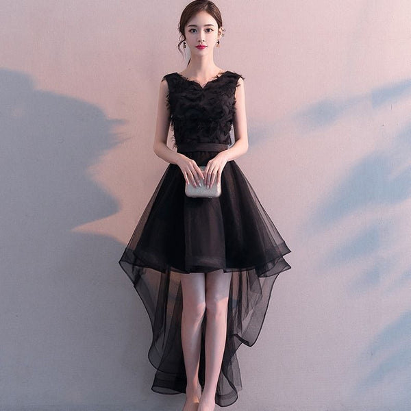 Perfect Look Temperament Women Gothic Goth Black V Neck Sleeveless Irregular Length Hem Party Dresses Prom Dress