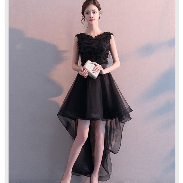 Perfect Look Temperament Women Gothic Goth Black V Neck Sleeveless Irregular Length Hem Party Dresses Prom Dress