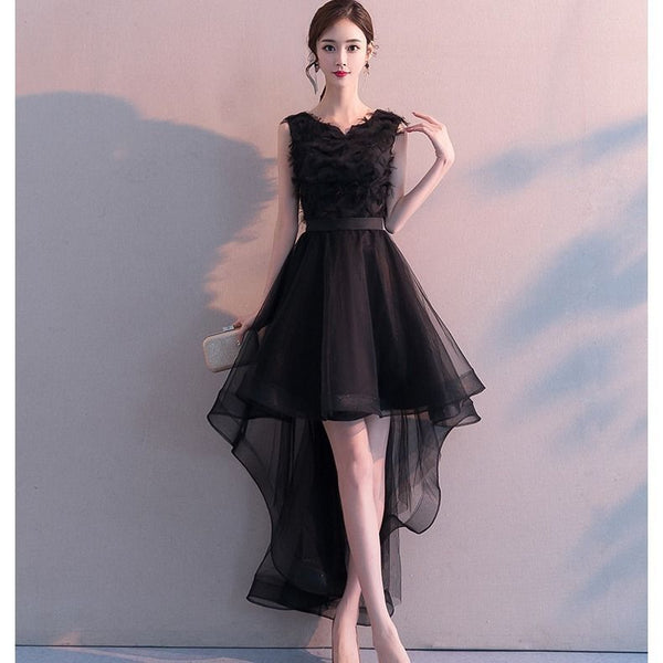 Perfect Look Temperament Women Gothic Goth Black V Neck Sleeveless Irregular Length Hem Party Dresses Prom Dress