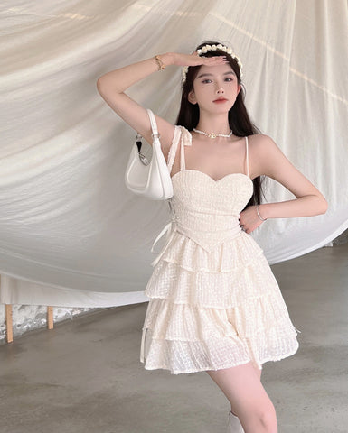 Summer Sweet Sexy Women Stylish Spaghetti Straps Sweetheart Neck High Waist Cake Party Club Dress