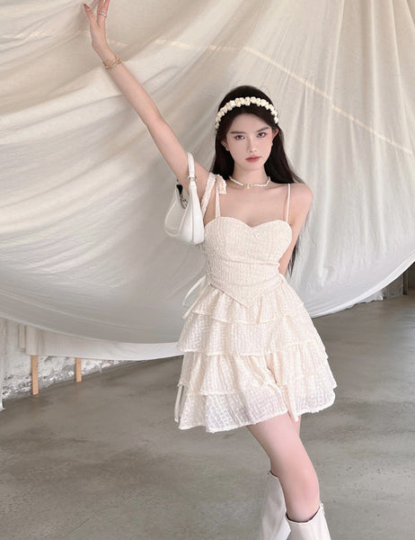 Summer Sweet Sexy Women Stylish Spaghetti Straps Sweetheart Neck High Waist Cake Party Club Dress