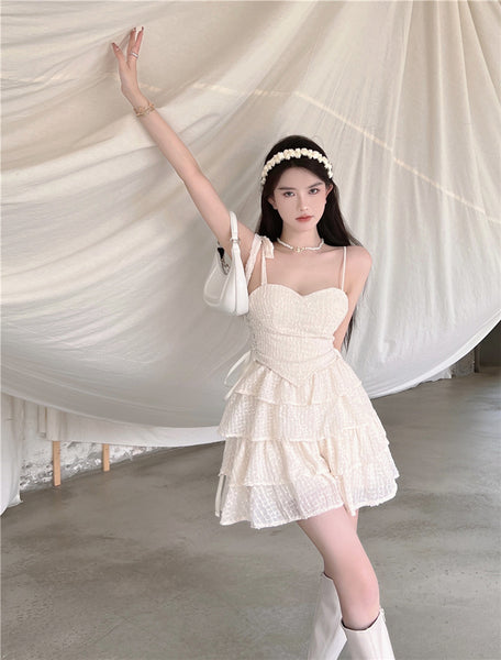 Summer Sweet Sexy Women Stylish Spaghetti Straps Sweetheart Neck High Waist Cake Party Club Dress