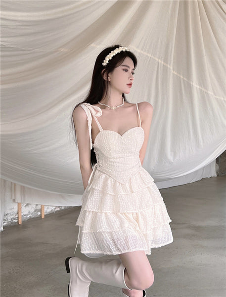 Summer Sweet Sexy Women Stylish Spaghetti Straps Sweetheart Neck High Waist Cake Party Club Dress