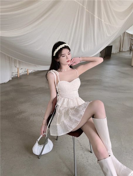 Summer Sweet Sexy Women Stylish Spaghetti Straps Sweetheart Neck High Waist Cake Party Club Dress